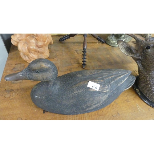 1349 - Highly Detailed Vintage Carved Wood Duck Decoy.