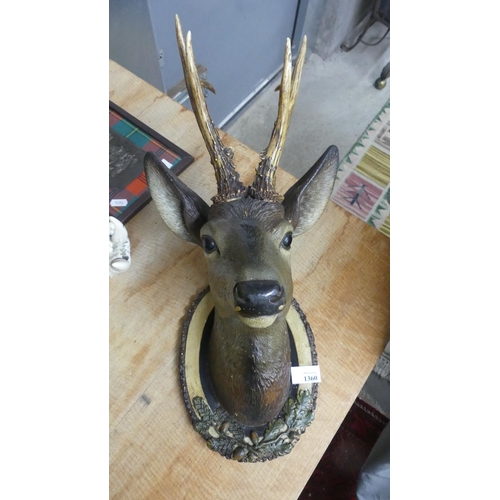 1360 - Pottery Roe Deer Buck Wall Mounted Head.