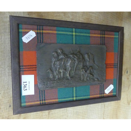 1363 - Framed Copper Panel - Scottish Deer Hunting Party, approx 15 x 9cm.