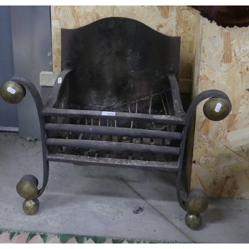 1370 - Antique Wrought Iron Fire Basket with Brass Mounts.