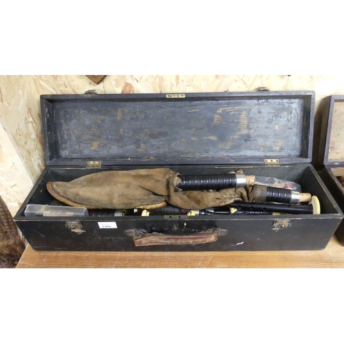 1406 - Pair of Scottish Bagpipes with Nickel Plated Mounts in Wooden Carrying Box.