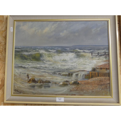 717 - Framed Oil Painting - Coastal Scene by A. J. Hunt, measuring approx 50 x 39cm.