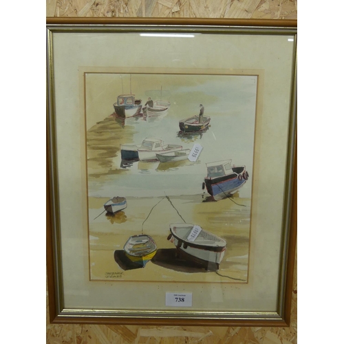 738 - Framed Watercolour by Christopher Greaves - Collection of Small Boats, measuring approx 23 x 30cm.