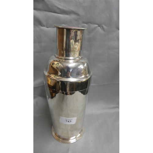 743 - Large Silverplated Cocktail Shaker by Elkington & Co, stands approx 27cm tall.