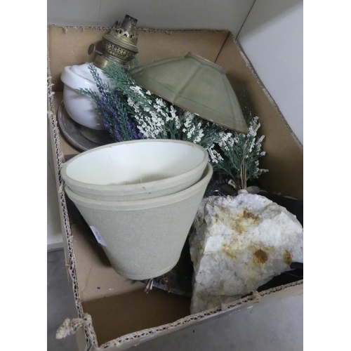 784 - Box - Oil Lamp, Heather, Pottery etc.