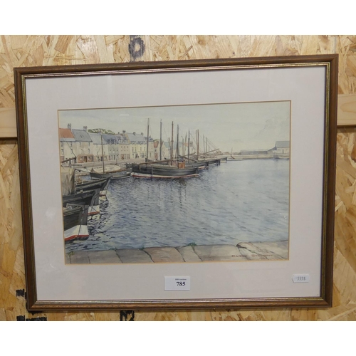 785 - Framed Watercolour by Darge Stewart, dated 1941, East Coast Harbour Scene.