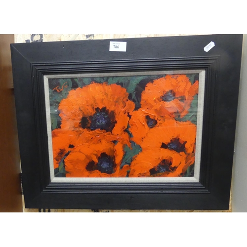 786 - Framed Oil Painting - Poppies Signed TEW 95, 36 x 25cm approx.