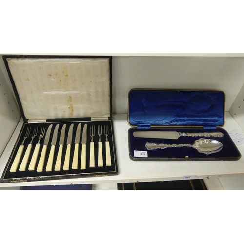 805 - Cased Set of Silver Plated Servers & Fruit Knives & Forks.