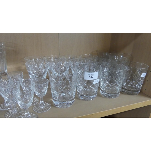 822 - Assorted Cut Glass Whisky Tumblers & Wine Glasses.