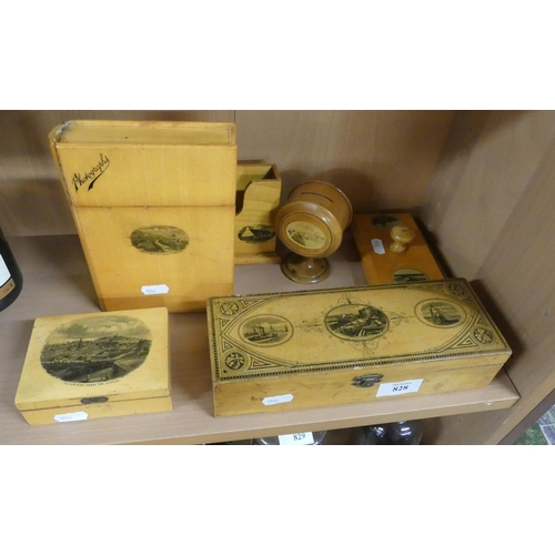 828 - Assorted Mauchline Ware Glove Boxes, Blotter, Bank etc.