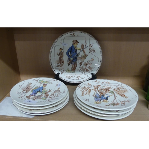 846 - Eight Transfer Printed Sarreguemines Pottery Plates.