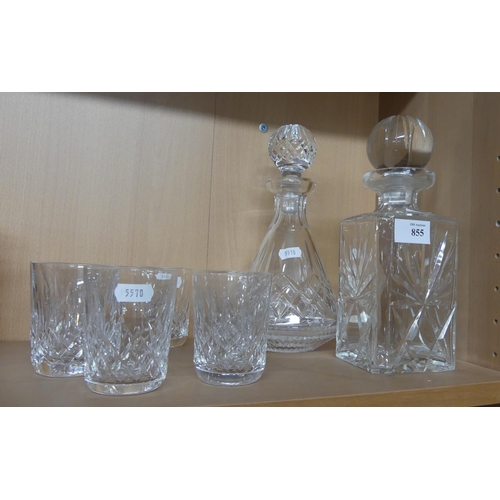 855 - Two Cut Glass Decanters & Six Cut Glass Whisky Tumblers.