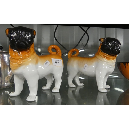 897 - Pair of Victorian China Pug Dogs.