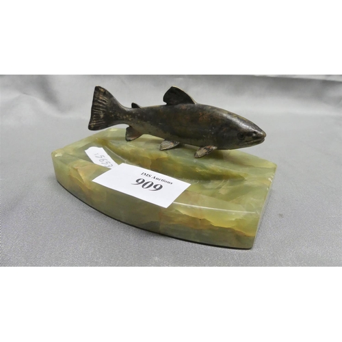 909 - Cold Painted Salmon on Green Onyx Pin Dish.