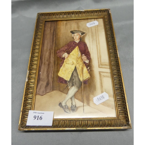 916 - Early 20th Century Framed Handpainted Porcelain Panel - Gentleman in Fine Clothing.