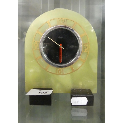 930 - Art Deco Green and Black Onyx Clock