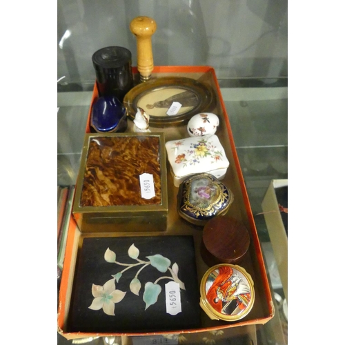 944 - Tray Lot - Pill Boxes, Inlaid Marble Paperweight, Desk Seal etc.