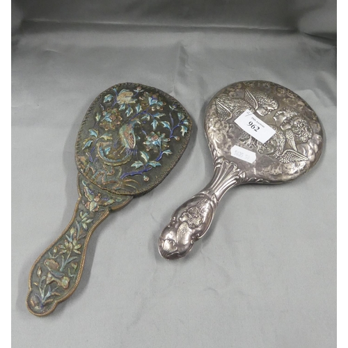 962 - Silver Cherub Vanity Mirror and a Chinese Enamel Mirror