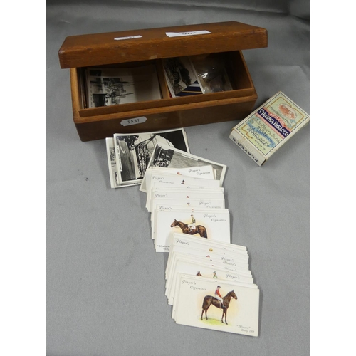 963 - Box - Wooden Cigarette Box Containing a Collection of Assorted Cigarette Cards.