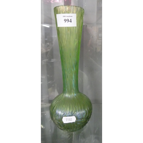 994 - Green Iridescent Glass Bud Vase.