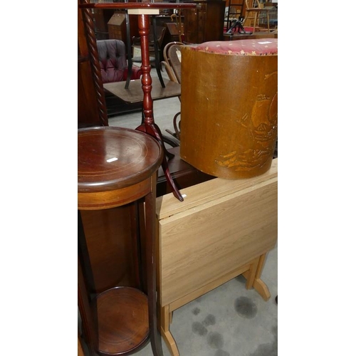 2628 - 2 x Drop Leaf Tables, Plant Stand, Wine table and Stool