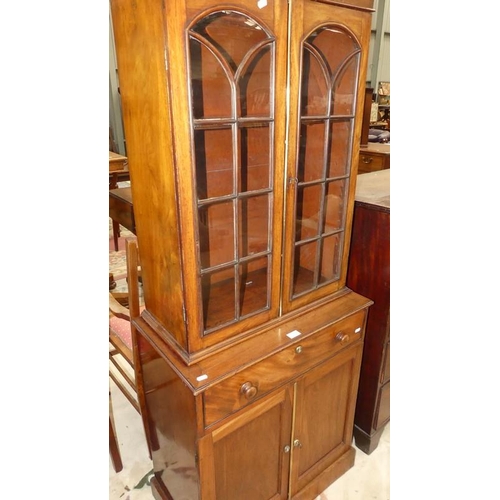 2754 - Victorian Mahogany Secretaire Bookcase On Base.