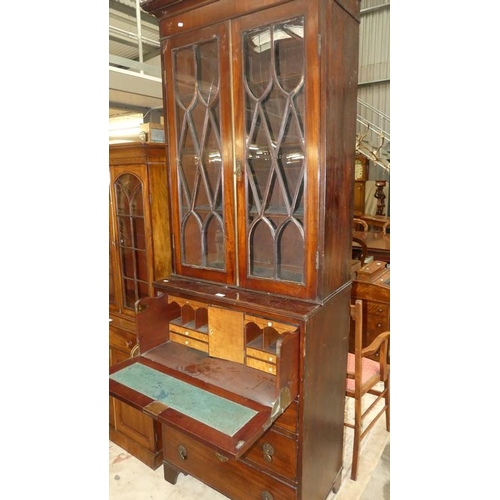 2755 - Victorian Mahogany Secretaire Bookcase On Base.