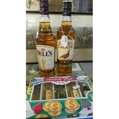 1435 - Bottle of Bells, Grouse & Box Set of 5 Miniature Scotch Whiskies.