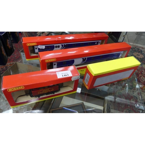 1463 - Four Boxed Hornby OO Gauge Model Railway Carriages - 2 x R4283A, r296 & 2005 Christmas Wagon.