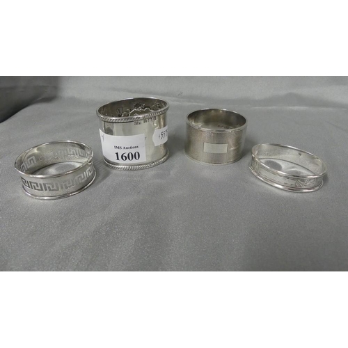 1600 - Four Individual Silver Napkin Rings - 3.5oz troy.