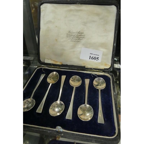 1605 - Cased Set of 6 Sheffield Silver Coffee Spoons - 1.2oz troy.