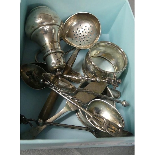 1627 - Box - Odd Silver Spoons, Condiment, Napkin Rings etc - 6oz troy.