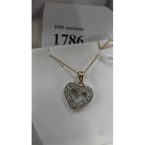 1786 - 9ct Gold Diamond Set Heart Pendant. Approx 0.5ct Gross Weight 2.7grams