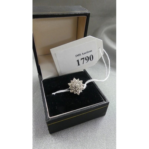 1790 - 18ct White Gold Diamond Cluster Ring, 3.8gms Size 'P1/2'