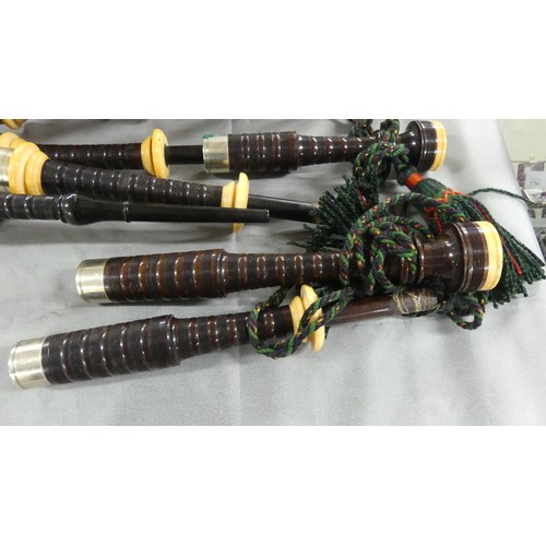 1407 - Pair of Scottish Bagpipes with Nickel Plated Mounts in Wooden Carrying Box.