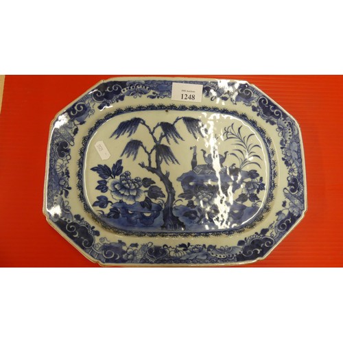 1248 - Chinese Underglazed Blue Meat Plate, approx 31 x 23cm.