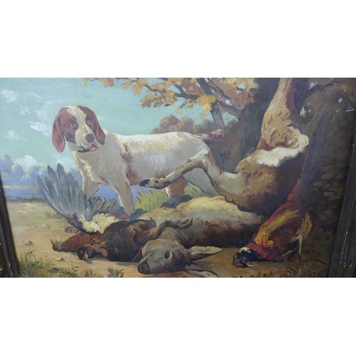 1318 - Framed Oil Painting - Hunting Dog & Quarry Signed F. R. Eteve 1928, approx 83 x 56cm.