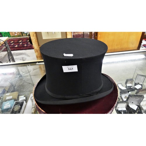 943 - Antique Folding Opera Top Hat in Original Box by Joshua Turner London.