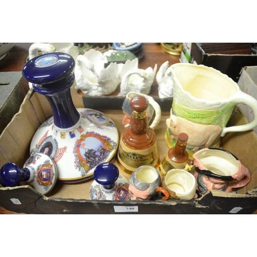 740 - Assorted Character Jugs, Border Fine Arts Jug, Decanters, etc.