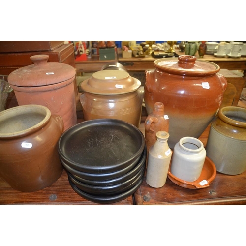 744 - Stoneware, Salt Jars & Covers, Terracotta Jar & Cover, etc.