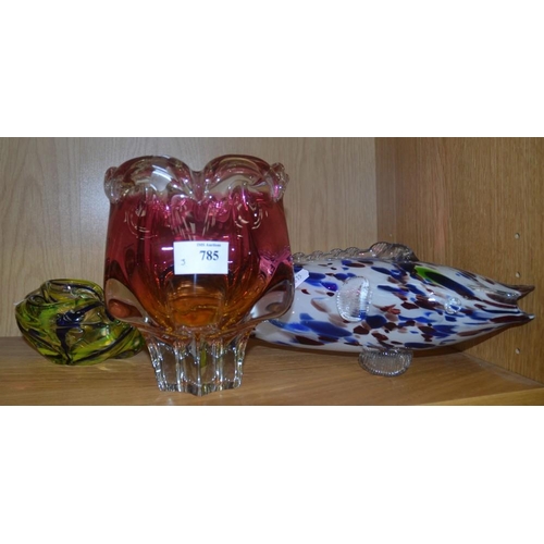 785 - Art Glass Vase, Ashtray & Fish.