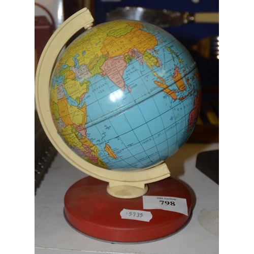 798 - Vintage Miniature Tin Plate Globe.