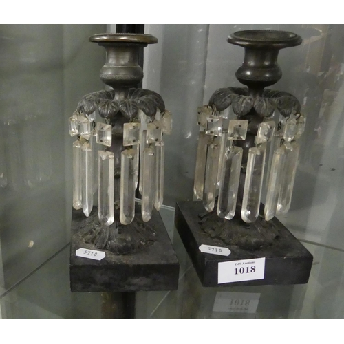 1018 - Pair of Lustre Drop Dolphin Candlesticks.