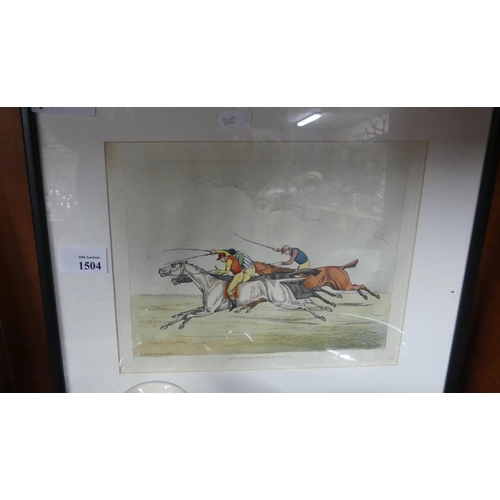 1504 - Antique Framed Sporting Print - Racehorses, approx 22 x 16cm.