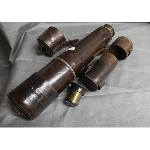 1506 - Antique Military Beck of London 1915 Tel Sig Mk IV Brass Three Draw Telescope in leather cover, comp... 