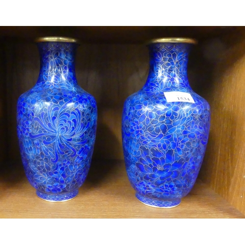 1534 - Pair of Modern Chinese Cloisonne Vases, approx 26cm tall.