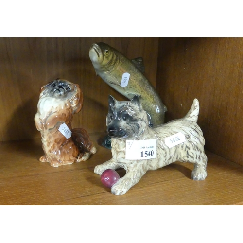 1540 - Three Beswick Ornaments - Trout, Terrier & Pekinese.