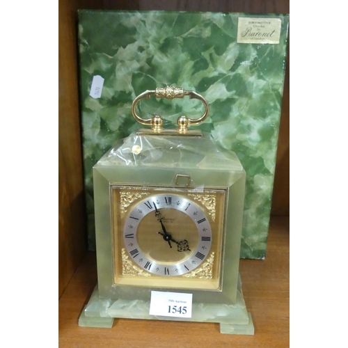 1545 - Green Onyx Baronet of London Mantel Clock in Original Box.