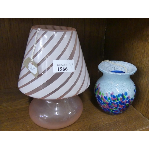 1566 - Selkirk Glass Vase & Pink Glass Table Lamp.