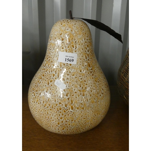 1569 - Large Decorative Glazed Pottery Pear.